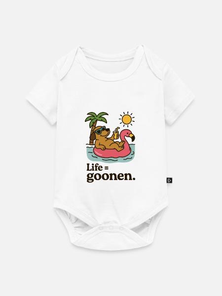 Sonnenbad Hund auf Flamingo-Float - Baby Premium Kurzarmbody - Weiß