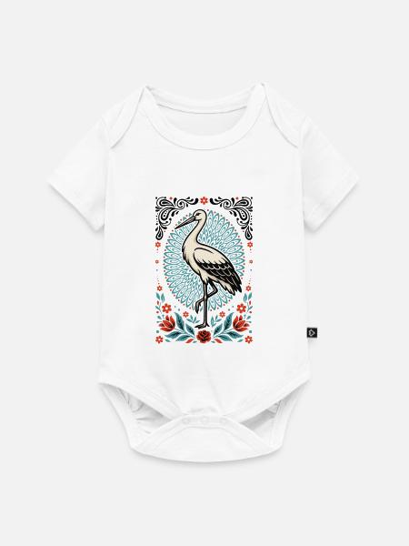 Storch im Blumenkreis Stil - Baby Premium Kurzarmbody - Weiß