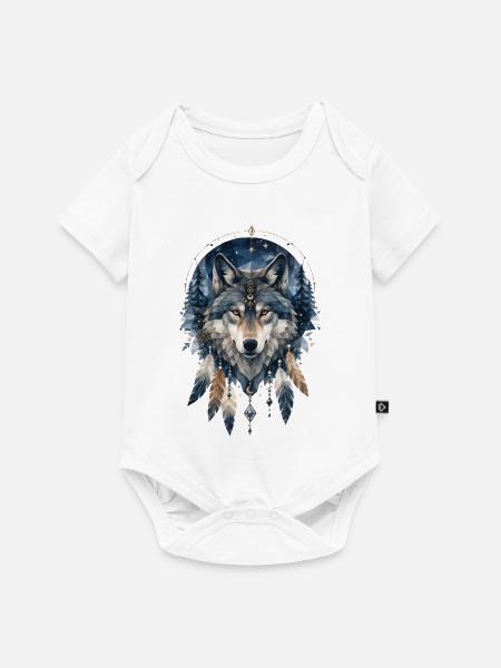 Mystisches Low Poly Wolfmotiv - Baby Premium Kurzarmbody - Weiß