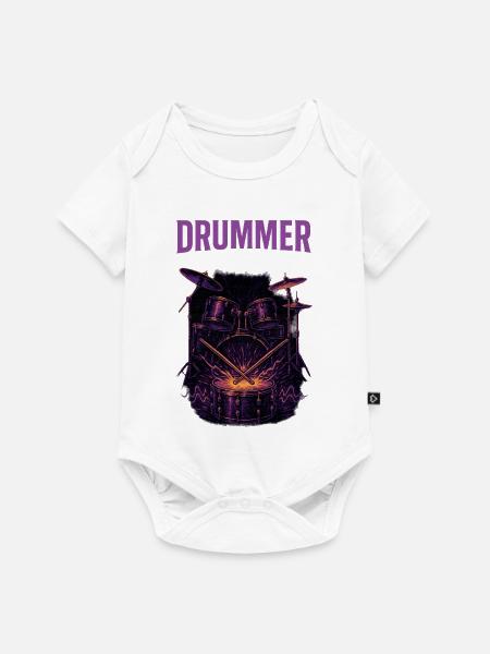 Neon-Lila Drumset Illustration Drummer - Baby Premium Kurzarmbody - Weiß