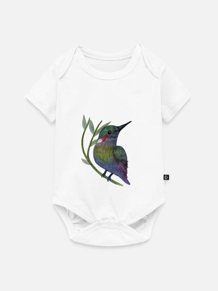 Bunter Kolibri auf Blattzweig - Baby Premium Kurzarmbody - Weiß