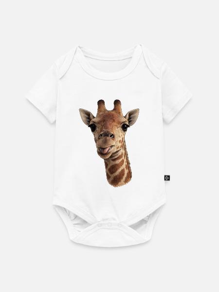 Giraffenkopf mit Zunge - Nahaufnahme - Baby Premium Kurzarmbody - Weiß