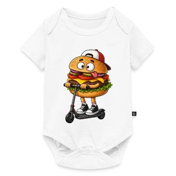 Lustiger Cartoon Roller Scooter mit Burger - Baby Premium Kurzarmbody - Weiß - Vorne