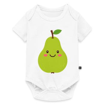 Poire de kawaï verte – Motif de fruits sucrés - Body à manches courtes Premium Bébé - blanc - Devant