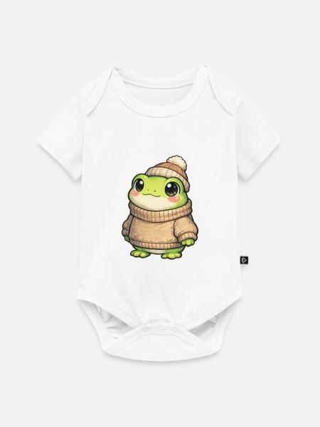 Kuschelfrosch im Winterpullover - Baby Premium Kurzarmbody - Weiß