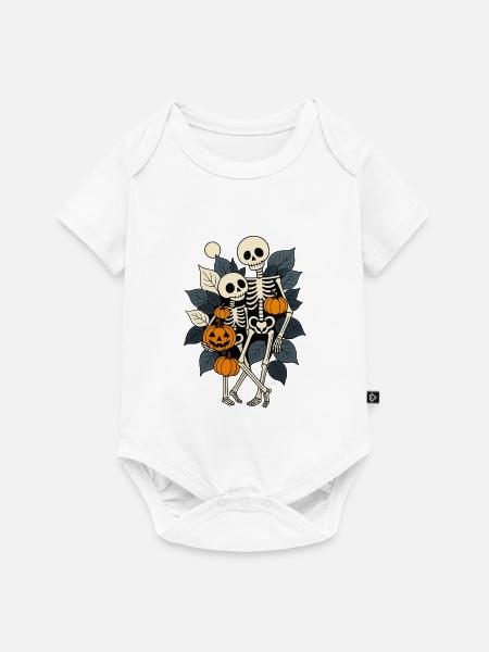 Herbstskelett mit Kürbissen – Halloween - Baby Premium Kurzarmbody - Weiß