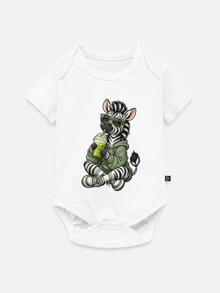 Süßes Zebra mit Matcha Latte - Baby Premium Kurzarmbody - Weiß
