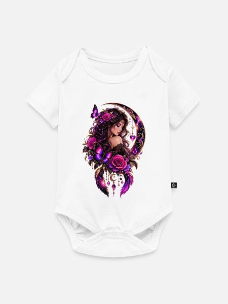 Mondgöttin mit Rosen und Schmetterlingen - Baby Premium Kurzarmbody - Weiß