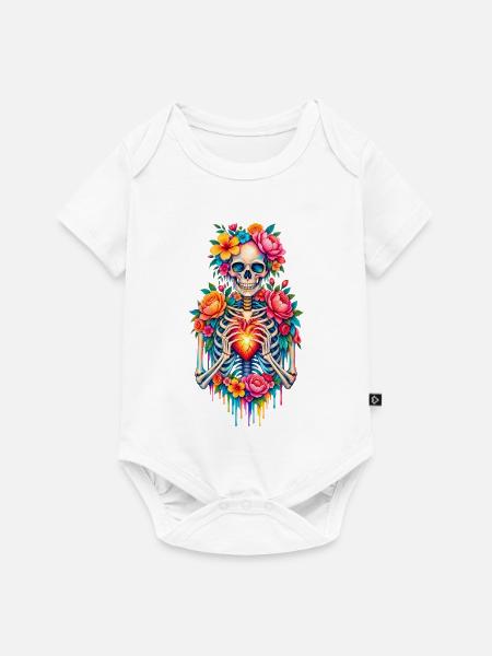 Blüten-Skull Herzfeuer - Baby Premium Kurzarmbody - Weiß