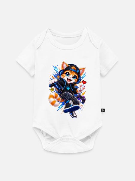 Gaming Katze – Gamer Cat - Baby Premium Kurzarmbody - Weiß
