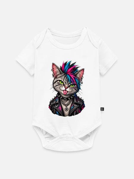 Punk Katze - Baby Premium Kurzarmbody - Weiß