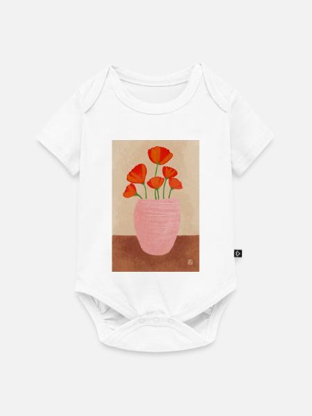 Mohn in Rosa Vase - Baby Premium Kurzarmbody - Weiß