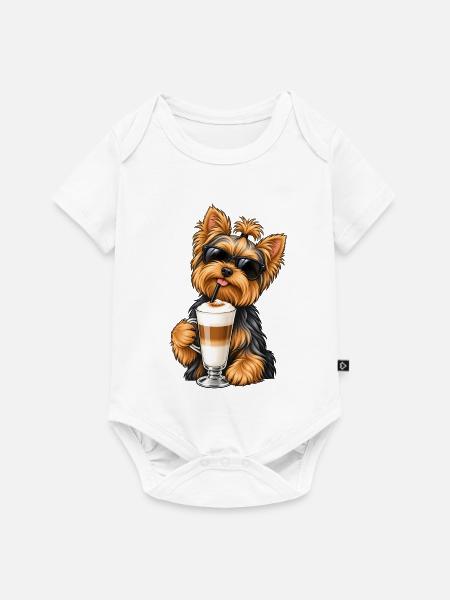 Yorkshire Terrier mit Latte Macchiato - Baby Premium Kurzarmbody - Weiß