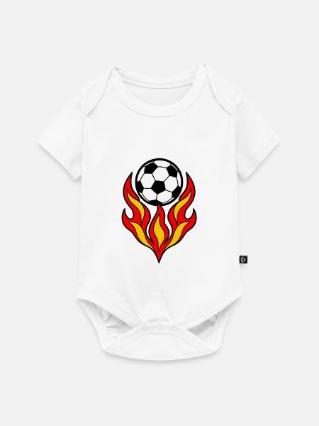 Fußball mit einer kräftigen Flammenkrone - Baby Premium Kurzarmbody - Weiß