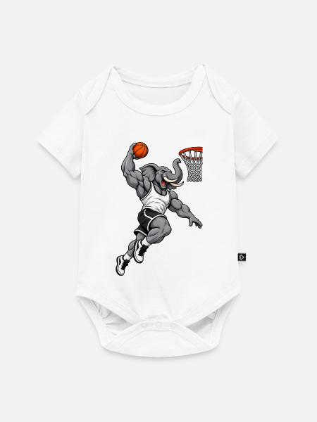 Elefant beim Basketball Slam Dunk - Baby Premium Kurzarmbody - Weiß