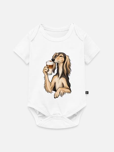 Saluki mit Latte Macchiato - Baby Premium Kurzarmbody - Weiß