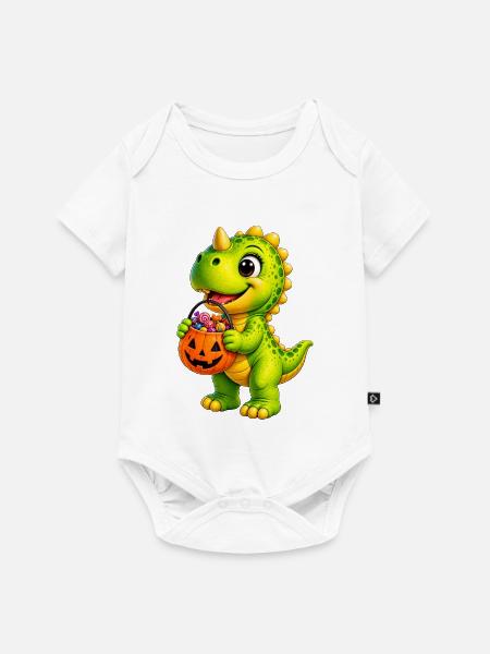 Halloween-Dino mit Zuckertüte - Baby Premium Kurzarmbody - Weiß
