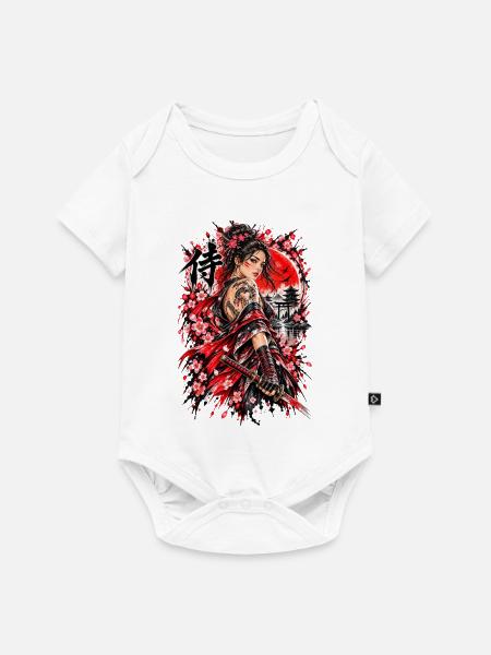 Japan Samurai Kriegerin – Sakura Design - Baby Premium Kurzarmbody - Weiß