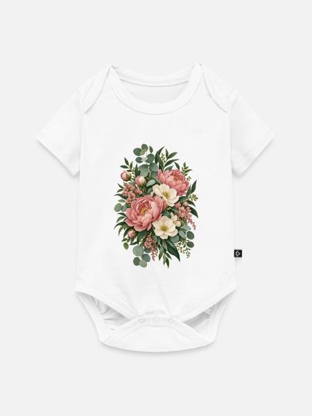 Rosé Weiße Blütenbouquet - Baby Premium Kurzarmbody - Weiß