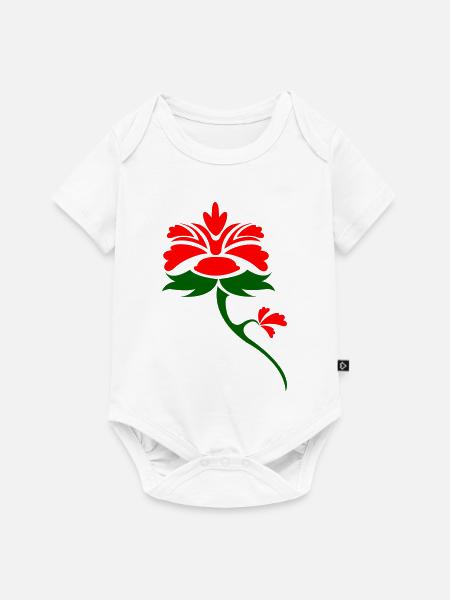Rote Blume im Grünblatt Design - Baby Premium Kurzarmbody - Weiß