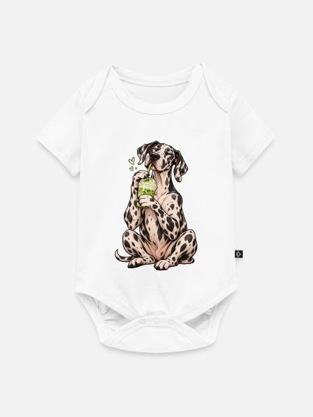 Deutsche Dogge mit Matcha Latte – Kaffeepause - Baby Premium Kurzarmbody - Weiß