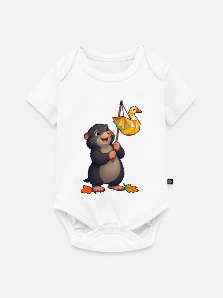 Maulwurf mit fröhlichem Gänse-Lampion - Baby Premium Kurzarmbody - Weiß