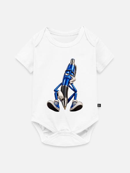 Blauer Stift Müde Cartoonfigur - Baby Premium Kurzarmbody - Weiß