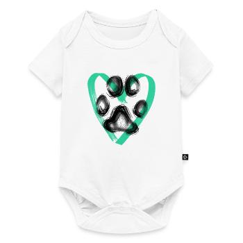 Paw print with heart, turquoise - Baby Premium short-sleeve bodysuit - white - Front