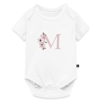 M Buchstabe mit Blumen 3D Effekt - Baby Premium Kurzarmbody - Weiß - Vorne