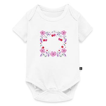 Floral wreath of cherry blossoms, hearts, cherries - Baby Premium short-sleeve bodysuit - white - Front