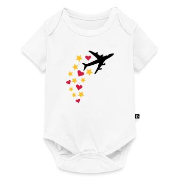 Flitterwochen und Urlaub - Flugzeug Sterne Herzen - Baby Premium Kurzarmbody - Weiß - Vorne