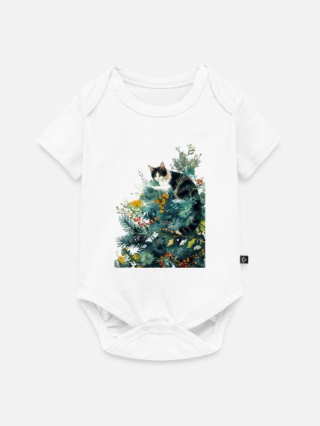 Katze am Weihnachtsbaum - Baby Premium Kurzarmbody - Weiß