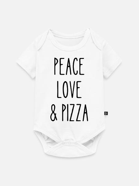 Frieden Liebe und Pizza - Baby Premium Kurzarmbody - Weiß