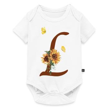 Lettre l tournesol papillon - Body à manches courtes Premium Bébé - blanc - Devant