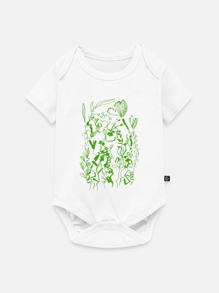 GRÜNE BLUMEN - Baby Premium Kurzarmbody - Weiß