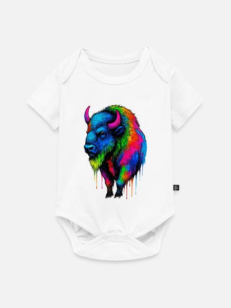 Bunter Bison Farbexplosion - Baby Premium Kurzarmbody - Weiß