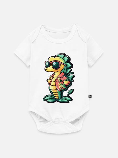 Seepferd Comic Urlaub - Baby Premium Kurzarmbody - Weiß
