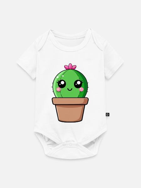 Kaktus Kawaii im Blumentopf - Baby Premium Kurzarmbody - Weiß