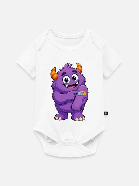 Lila Monster mit Pflaster - Baby Premium Kurzarmbody - Weiß