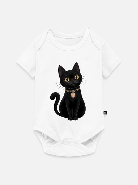 Elegante Schwarze Katze - Baby Premium Kurzarmbody - Weiß