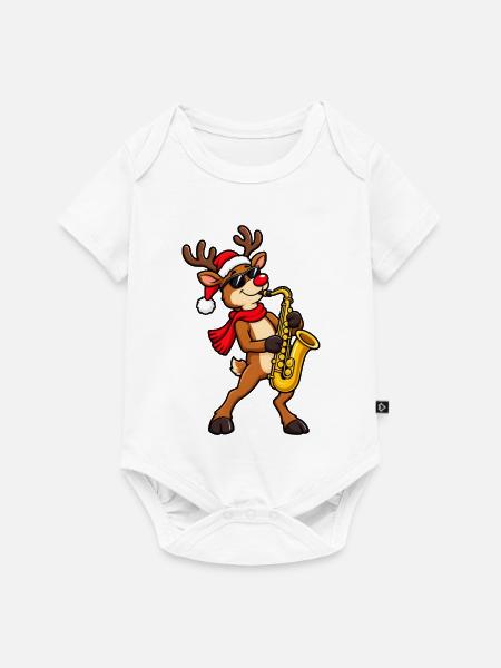 Rentier mit Saxophon - Baby Premium Kurzarmbody - Weiß