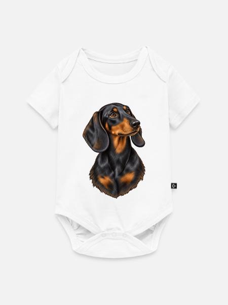 Dackel Porträt – Schwarz-brauner Hundeblick - Baby Premium Kurzarmbody - Weiß