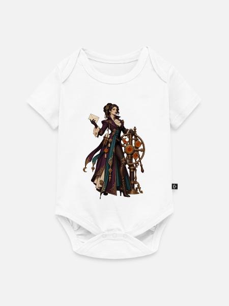 Steampunk Magierin im Uhrwerk-Design - Baby Premium Kurzarmbody - Weiß
