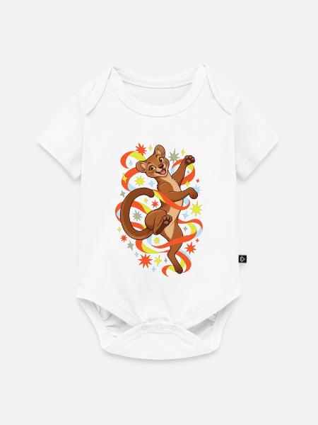Fossa mit bunten Bändern und Farbfunken - Baby Premium Kurzarmbody - Weiß