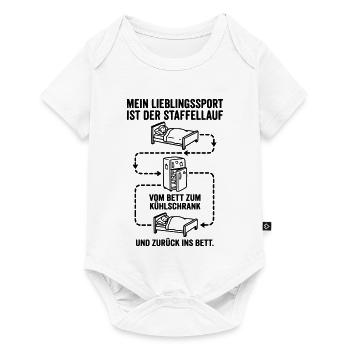 Bett und Kühlschrank Staffellauf - Baby Premium Kurzarmbody - Weiß - Vorne