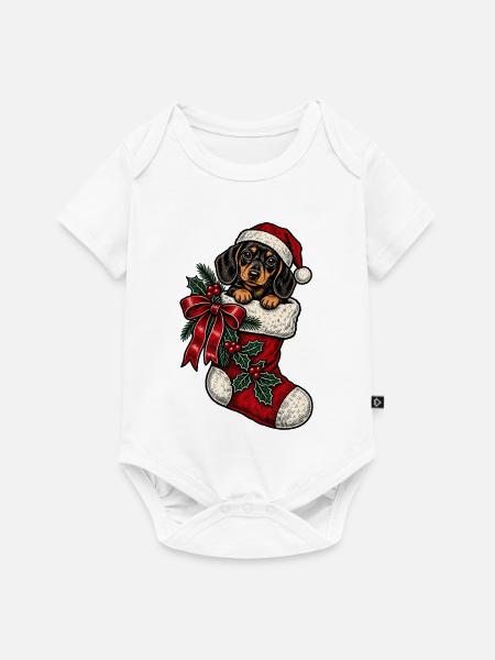 Weihnachts-Dackel im Sockenkostüm - Baby Premium Kurzarmbody - Weiß