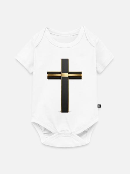 Schwarzes Kreuz mit Goldrand - Baby Premium Kurzarmbody - Weiß