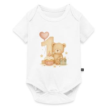 teddy birthday / Teddybär Geburtstag - Baby Premium Kurzarmbody - Weiß - Vorne