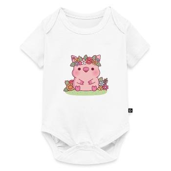 Cute Piggy With Flower Crown Floral - Baby Premium short-sleeve bodysuit - white - Front