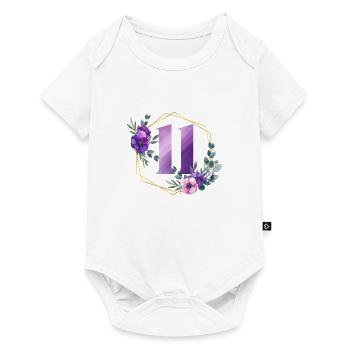 Geburtstag 11 Mädchen Blumenkranz Eleven Stall 11 - Baby Premium Kurzarmbody - Weiß - Vorne